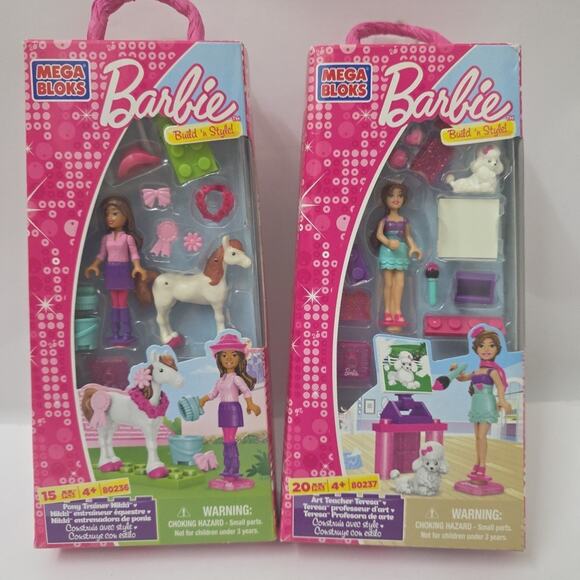 Lot Of 2 Rare Barbie Mega Bloks Mini Doll Figures & accessories 80237 + 80236 - Picture 1 of 2